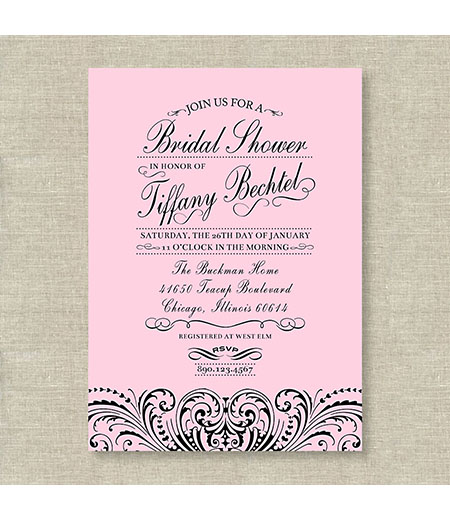 Gorgeous Lace Bridal Shower or Bachelorette Party Printable Invitation - Pink and Black